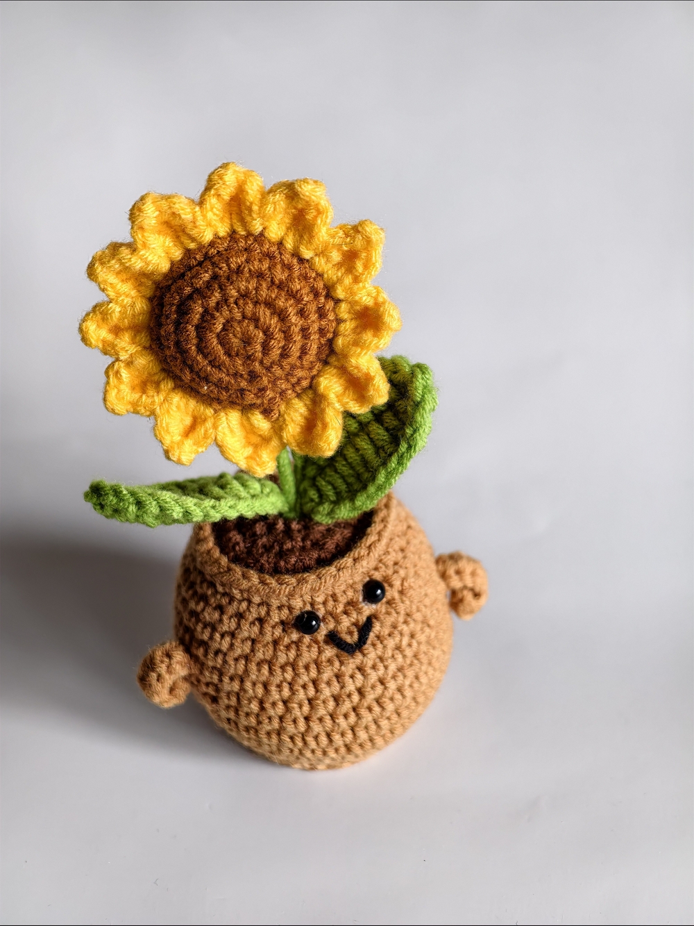 Crocheted Yellow Sunflower Planter Plush - Cute Home Accent